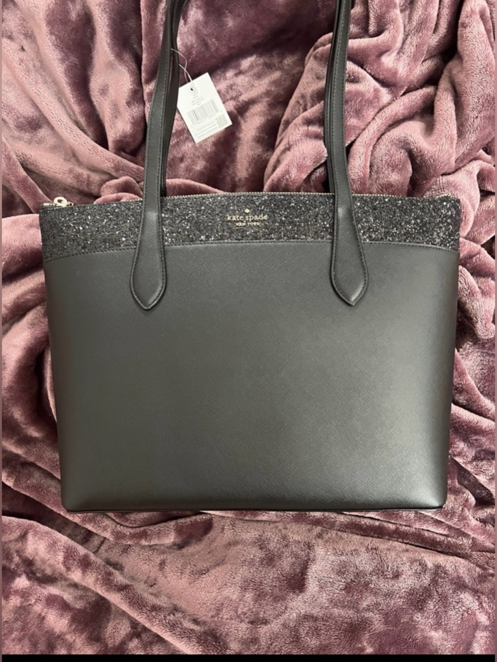 New Kate Spade Flash Glitter Large Tote Bag K8706 Black Purse Sparkly Bling